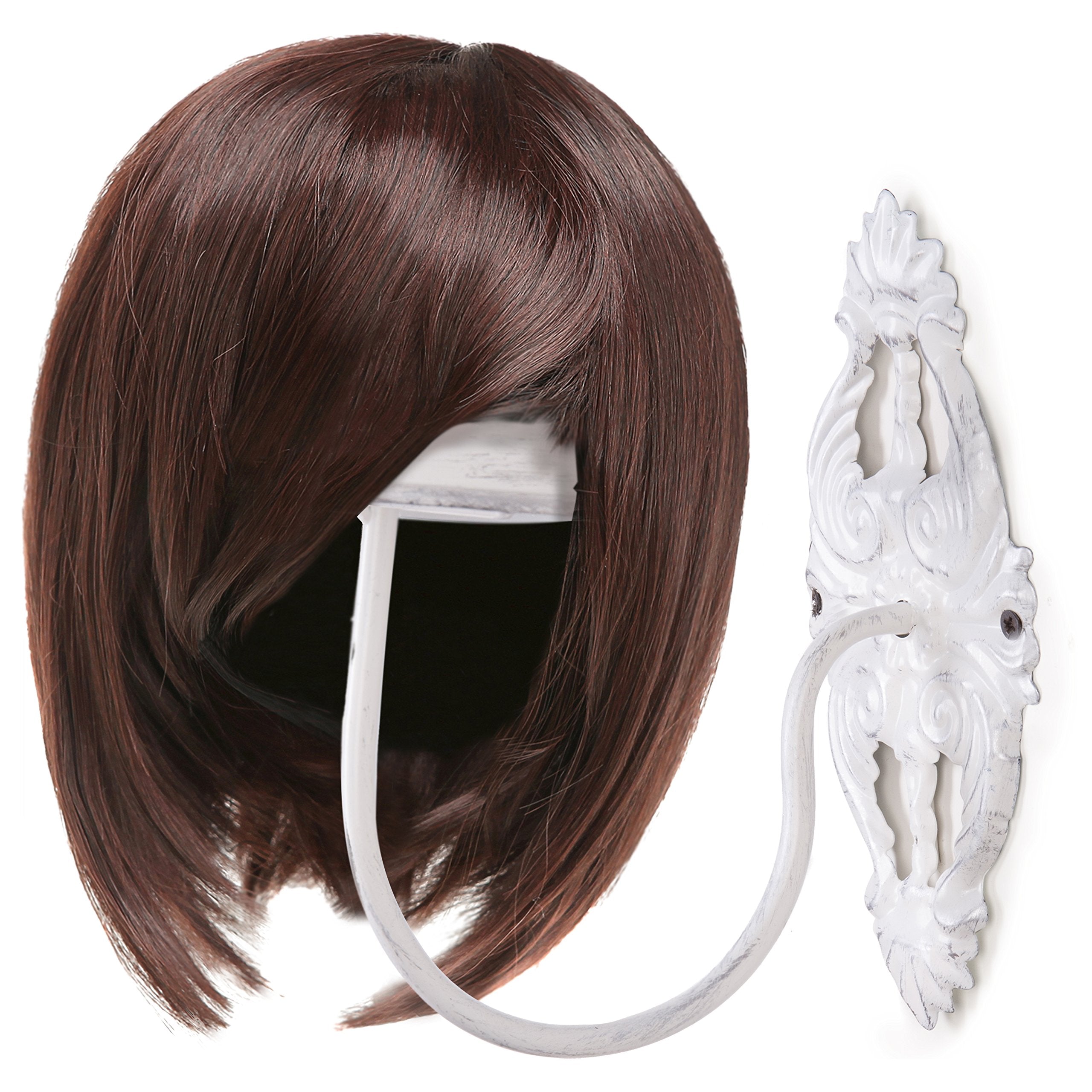 MyGift Hat Display Wall Mount,Set of 2 Wall-Mounted Black Metal Hat & Wig Display Racks (White)